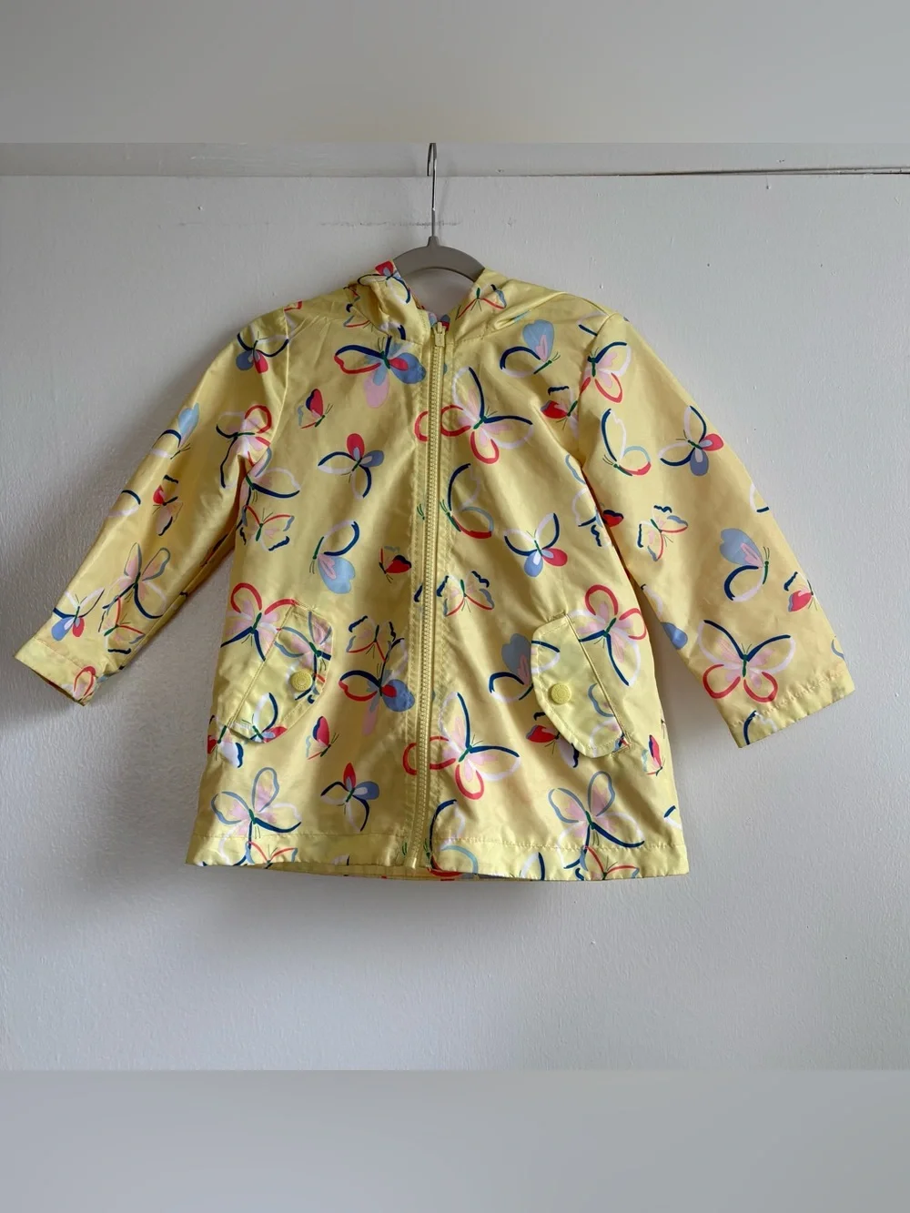 Carter's Girls Yellow Hooded Butterfly Rain Coat Jacket w/ Pockets, 4T
